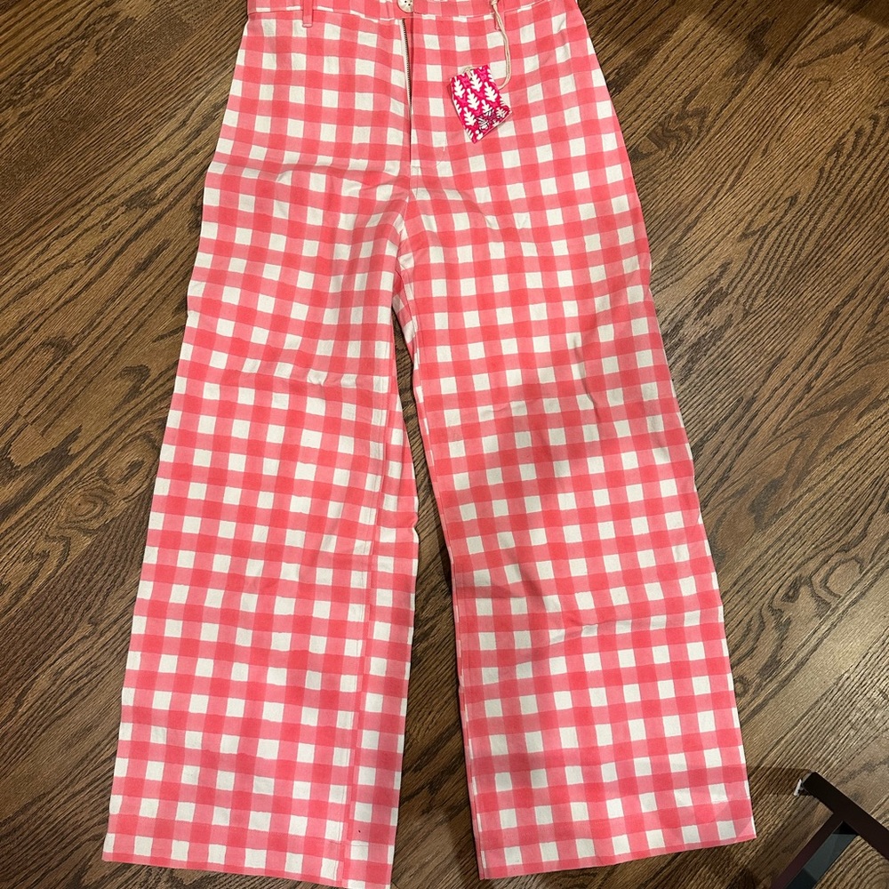 Bright pink gingham wide leg pant